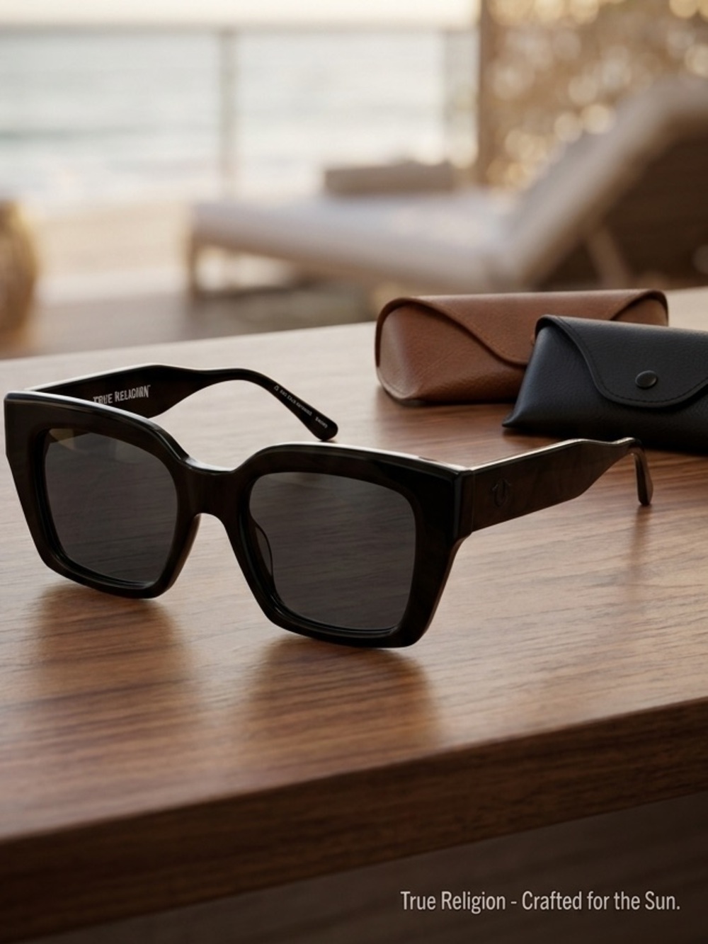True Religion Glossy Black Square Sunglasses, NWT